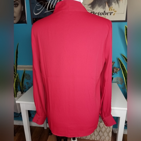 WHBM Long Sleeve V Neck Blouse Deep Red - Picture 4 of 12